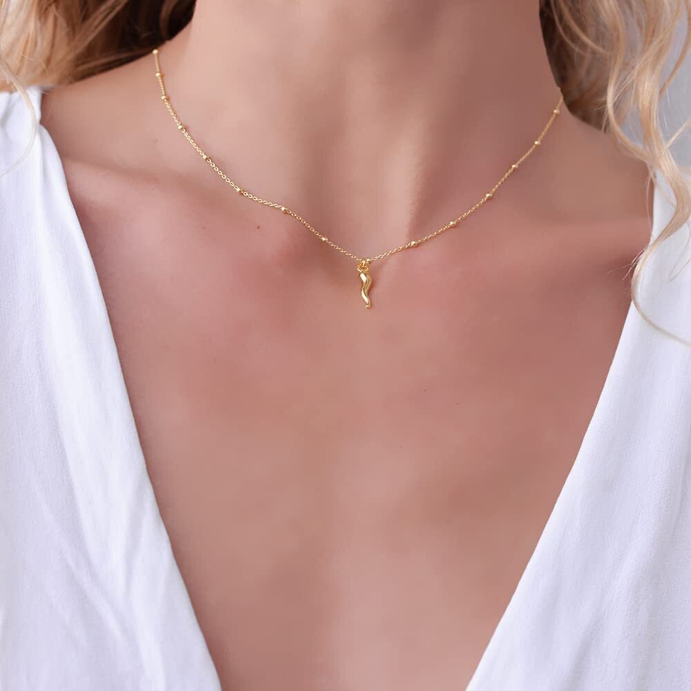 FRONAY 14k Gold Plated Sterling Silver Italian Horn Necklace for Women | Good - Picture 4 of 5